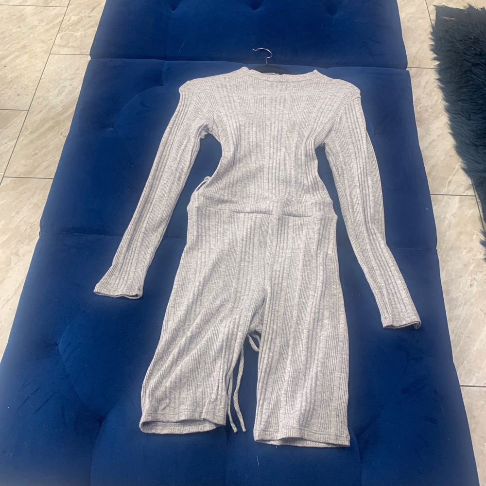 Grey lace up romper